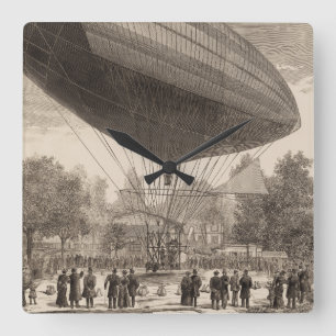 Luftschiff bei Auteuil Quadratische Wanduhr