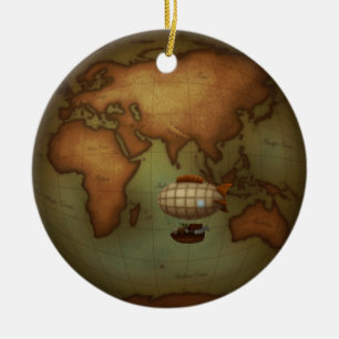Luftschiff fliegt über die östliche Hemisphäre Kar Keramik Ornament