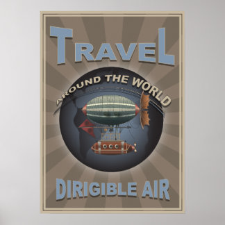 Luftschiff-Reise-Welt-Reiseplakat im Vintage-Stil Poster