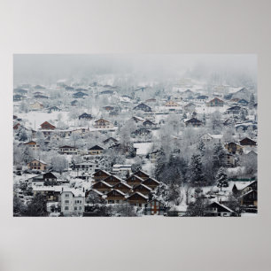 LUFTSICHT AUF DAS DORF MIT SCHNEE POSTER