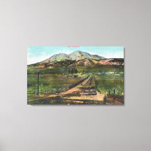 Luftsicht auf das Tal und den Berg Shasta Leinwanddruck