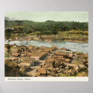 Luftsicht auf Stadt und Fluss Poster