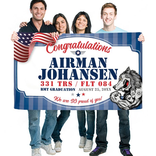 Luftwaffe Abschluss 331 TRS Wolf Pack Mascot 3x5' Banner (331 TRS Wolfpack Mascot US Air Force BMT Basic Military Training Graduation Vinyl Banner, Proud Mom)