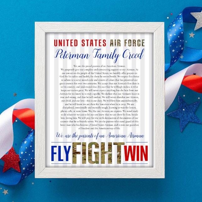 Luftwaffenfamilie 8x10 Wanddekoration Poster (Custom Air Force Family Creed Poster, wall decor, patriotic wall art, USA flag, camouflage, Parents )