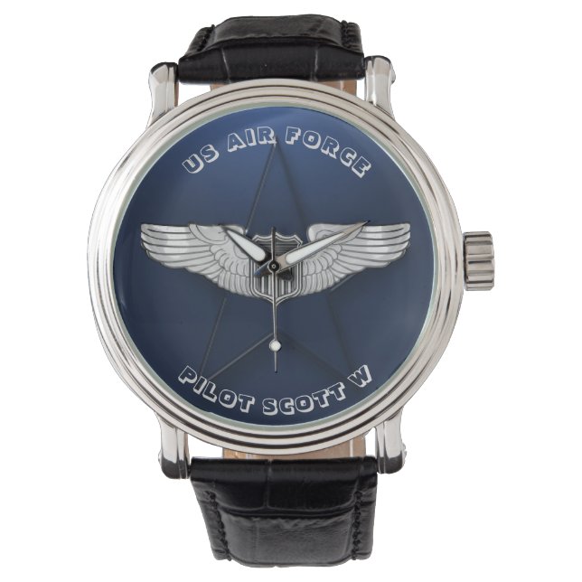 Luftwaffenpilotenflügel - Personalisiertes Geschen Armbanduhr (Vorderseite)