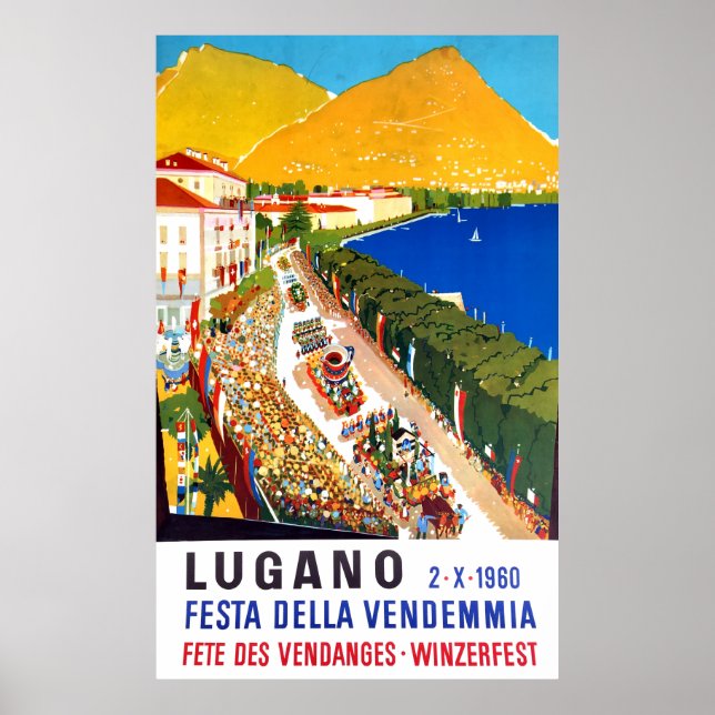 Lugano, Aussicht. Die Leute drängen sich auf dem W Poster (Vorne)