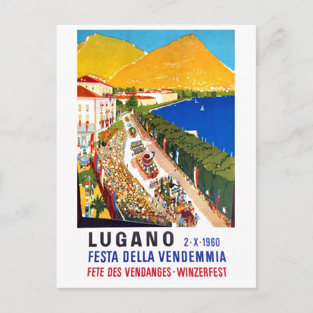 Lugano, Aussicht. Die Leute drängen sich auf dem W Postkarte (Vorderseite)