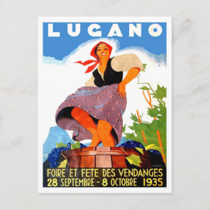 Lugano, Italien, Mädchen macht Wein, Weinlese Postkarte
