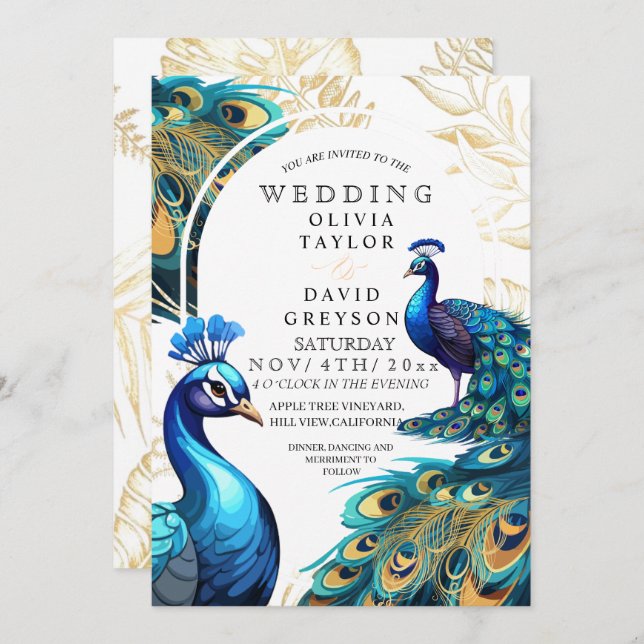 Lugano Lux Peacocks Einladung (Vorne/Hinten)