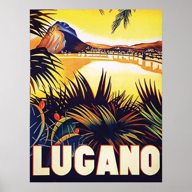Lugano, Schweiz, Aussicht auf die Küste, Vintag Poster (Vorne)