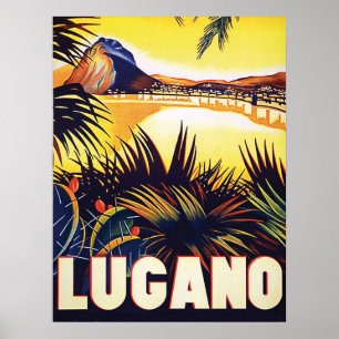 Lugano, Schweiz, Blick auf die Küste, Vintage Poster