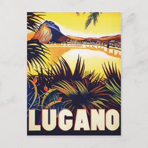 Lugano, Schweiz, Blick auf die Küste, Vintage Postkarte