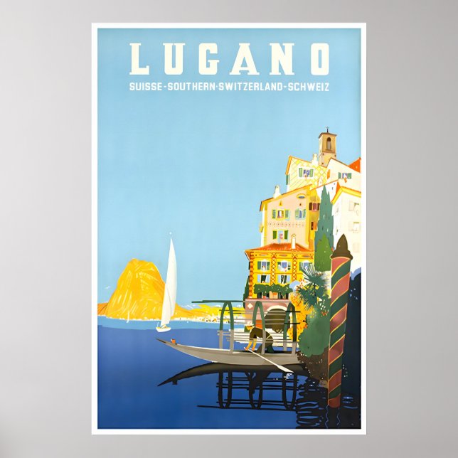 Lugano Schweiz Kunstprint Schweizer Reiseplakat Poster (Vorne)
