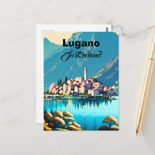 Lugano Schweiz Postkarten Kunst, Lugano Schweiz (Vorderseite/Rückseite Beispiel)