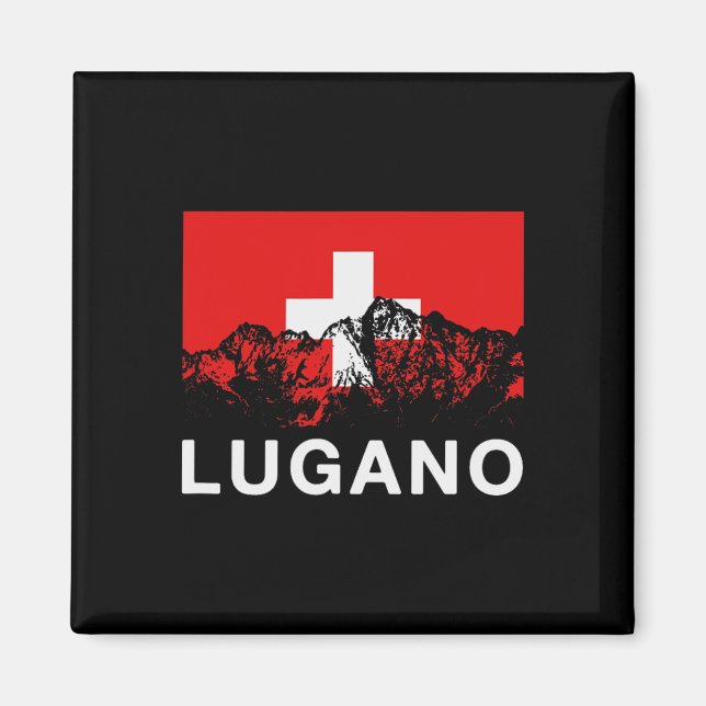 Lugano Schweiz Schweizer Flagge Magnet (Vorne)