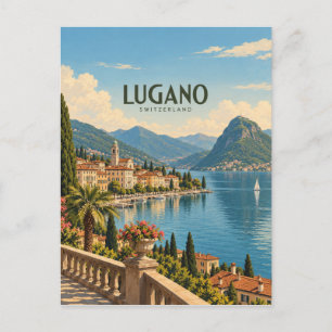 Lugano Schweiz Vintage-Reise Kunst Postkarte