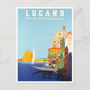 Lugano Schweiz Vintage-Reise-Postkarte Postkarte