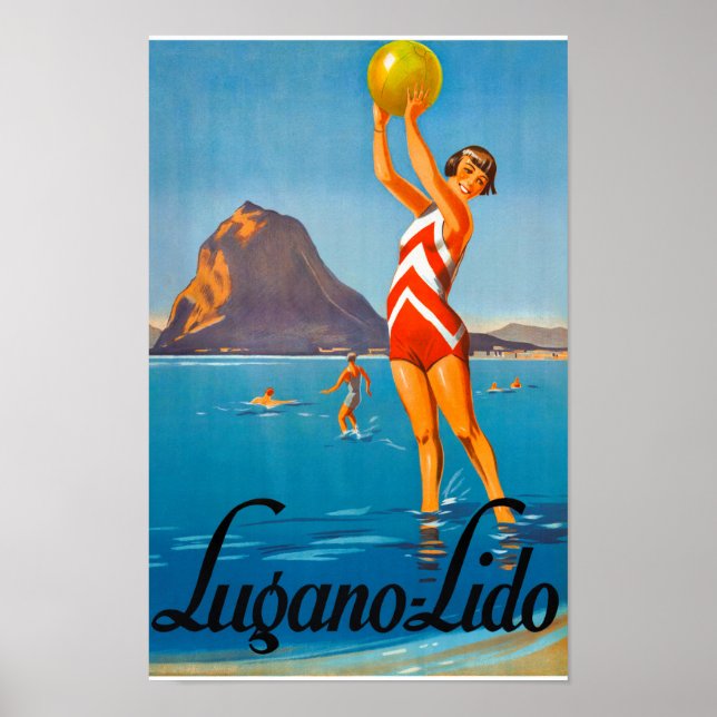 Lugano Schweiz Vintage Reiseplaner Wiederherstellu Poster (Vorne)