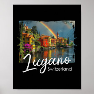 Lugano Vintage Schweiz T-Shirt Alpen Wandern Lago Poster