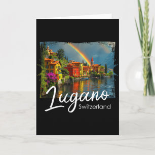 Lugano Vintage Schweiz T-Shirt Alpen Wandern Lake Karte