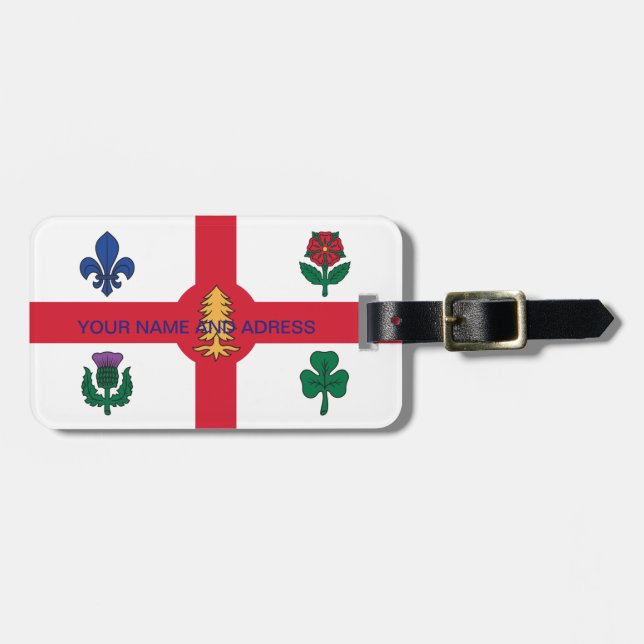 Luggage Tag with Flag of Montreal, Canada Gepäckanhänger (Vorderseite horizontal)