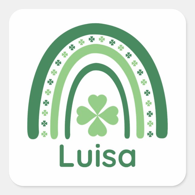 Luisa Name Clover Boho Rainbow Quadratischer Aufkleber (Vorderseite)