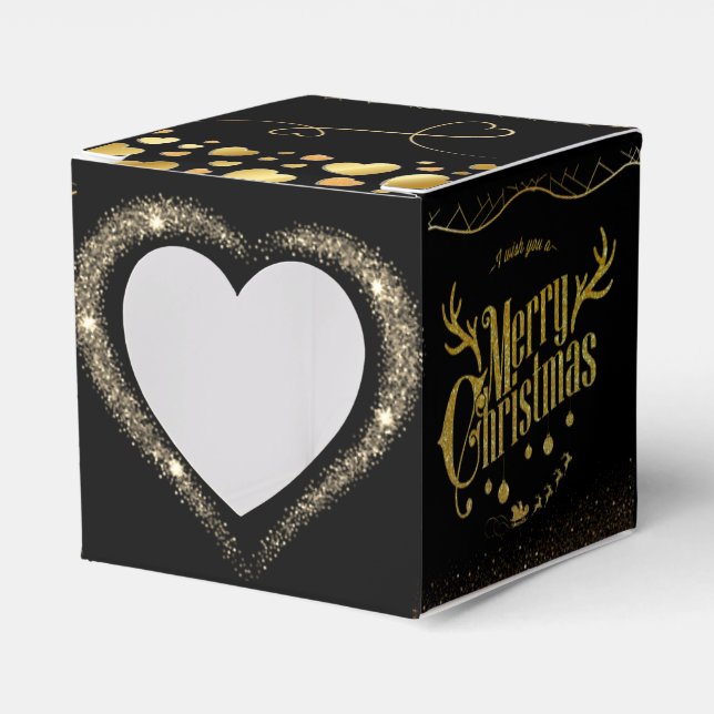 lujoso negro con corazones dorados de navidad  geschenkschachtel (Vorderseite)