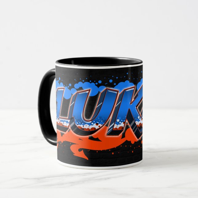 Lukas Vorname Name Graffiti blue orange Tasse (Vorderseite Links)