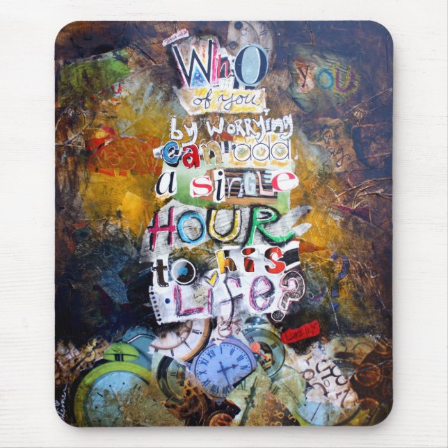 Luke-12:25 Bibel-Vers-Collage Mousepad (Vorne)