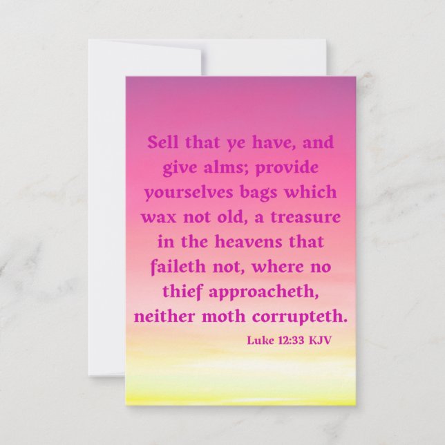 Luke 12:33 KJV Bibelschrift Pic Begrüßung Karte (Vorderseite)