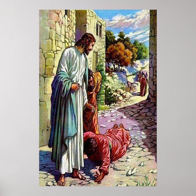 Luke 17:11-19 Zehn Lepers gesäubert Poster (Vorne)