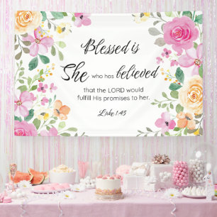 Luke 1:45 Gesegnet ist sie, Frauen-Schrift Bloral Banner