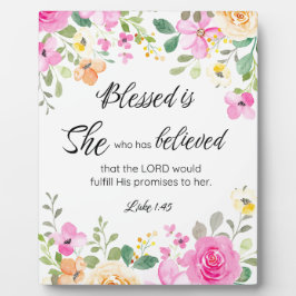 Luke 1:45 Gesegnet ist sie, Frauen-Schrift Bloral Fotoplatte