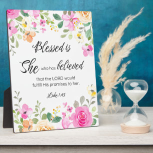 Luke 1:45 Gesegnet ist sie, Frauen-Schrift Bloral Fotoplatte