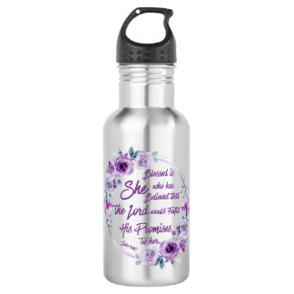 Luke 1:45 Gesegnet ist sie Lila Floral Edelstahlflasche