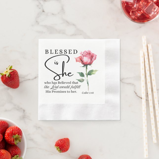 Luke 1:45 Gesegnet ist Sie Rose Blume Serviette (Beispiel)