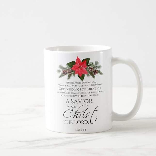 Luke 2:10-11 Gute Nachricht Poinsettia Weihnachten Kaffeetasse (Rechts)