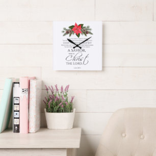 Luke 2:10-11 Gute Nachricht Poinsettia Weihnachten Quadratische Wanduhr