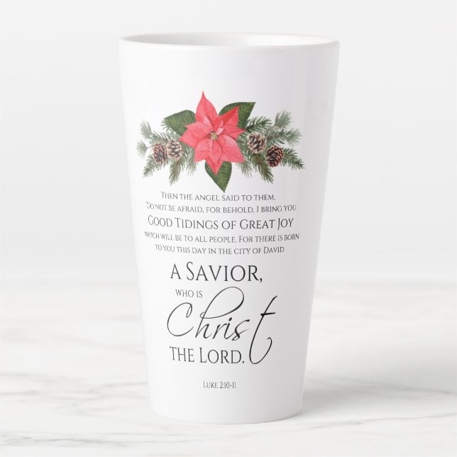 Luke 2:10-11 Poinsettia Weihnachtsschrift Milchtasse (Vorderseite)