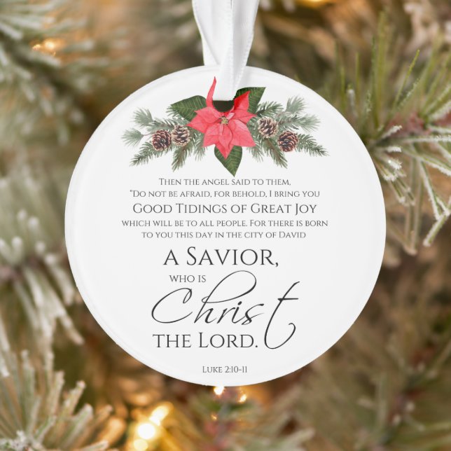 Luke 2:10-11 Poinsettia Weihnachtsschrift Ornament (Baum)