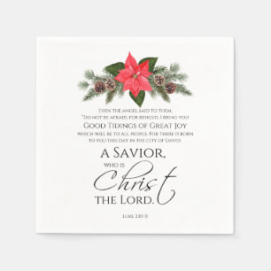 Luke 2:10-11 Poinsettia Weihnachtsschrift Serviette