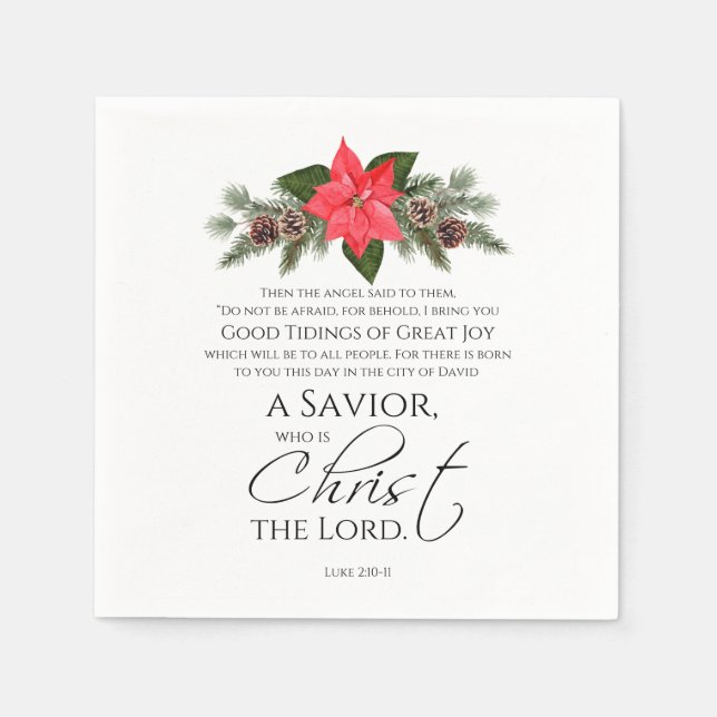 Luke 2:10-11 Poinsettia Weihnachtsschrift Serviette (Vorderseite)