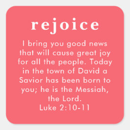 Luke 2:10 Red Bible Verse Christian Christmas Quadratischer Aufkleber