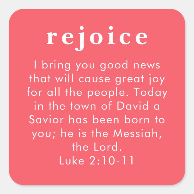 Luke 2:10 Red Bible Verse Christian Christmas Quadratischer Aufkleber (Vorderseite)