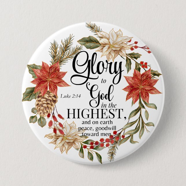 Luke 2:14 Ruhm zu Gott Weihnachten Gold Floral Button (Vorderseite)