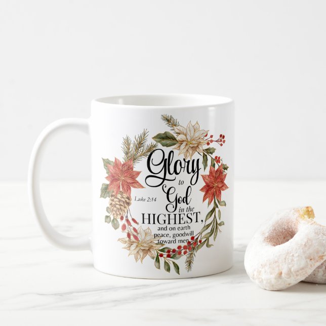 Luke 2:14 Ruhm zu Gott Weihnachten Gold Floral Kaffeetasse (Mit Donut)