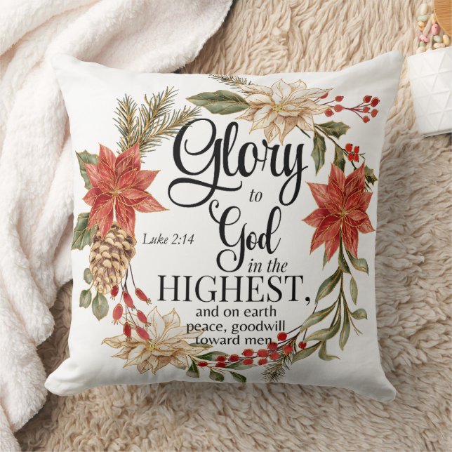 Luke 2:14 Ruhm zu Gott Weihnachten Gold Floral Kissen (Decke)