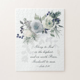 Luke 2:14 "Ruhm zu Gott" Weihnachten im Weißen Ros Puzzle