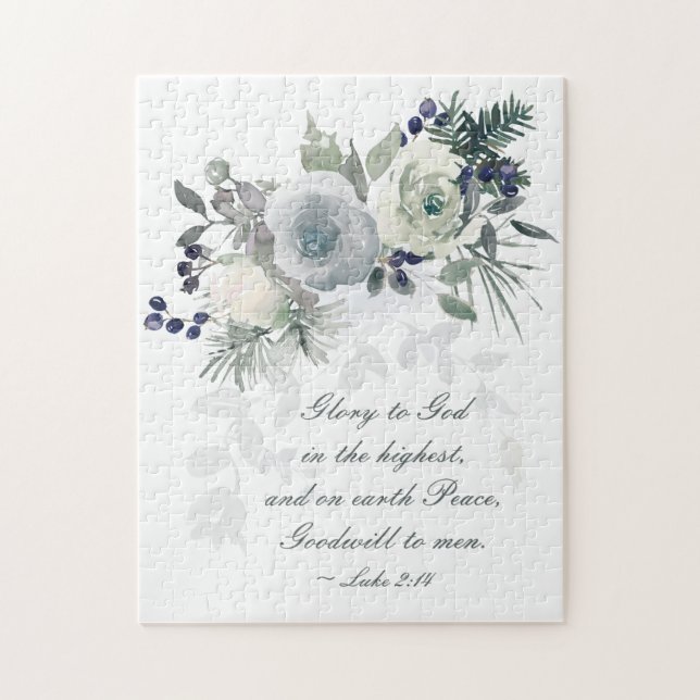 Luke 2:14 "Ruhm zu Gott" Weihnachten im Weißen Ros Puzzle (Vertikal)