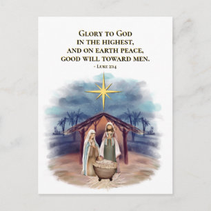 Luke 2:14 Ruhm zu Weihnachten Gottes Krippe Postkarte